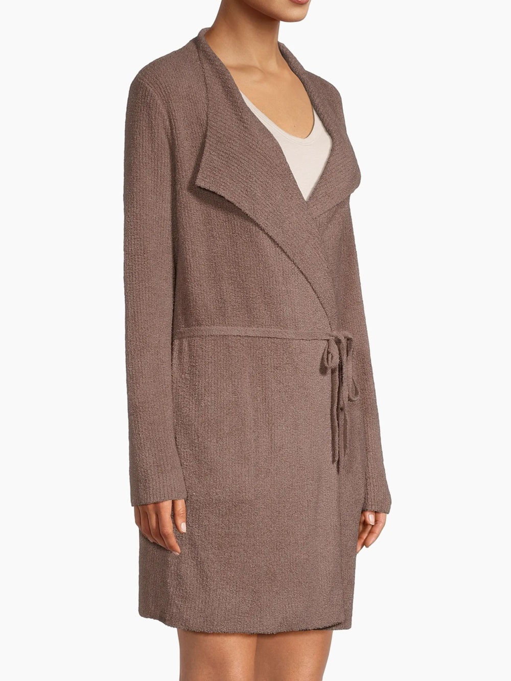 Barefoot Dreams Cozychic Ultra Lite Rib-Knit Drawstring Cardigan Driftwood Brown